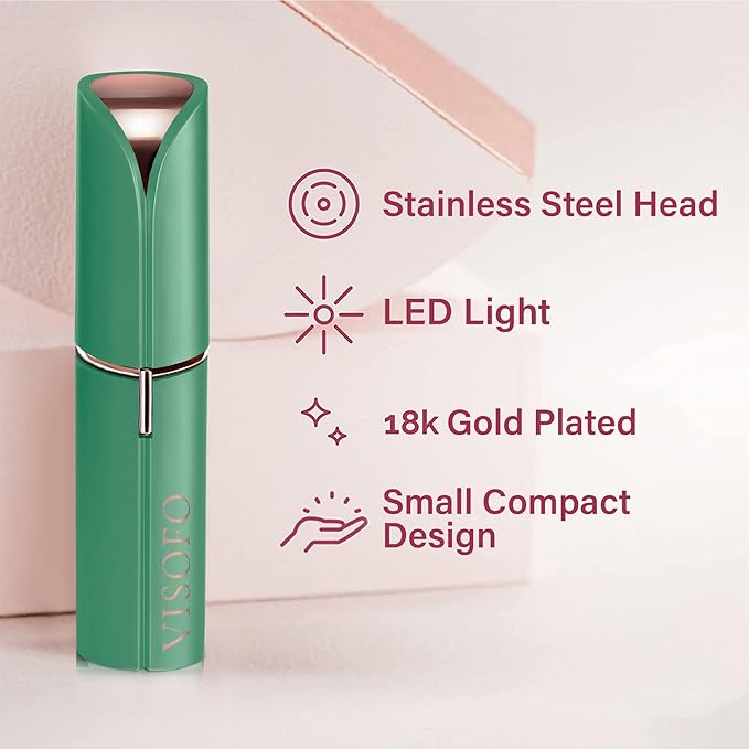 Facial Hair Removal for Women | Electric Razor Device Small Mustache Dermaplaning Remover Tools Tweezers Epilator Trimmer Face Dermaplane Shavers Beauty Gadgets Set Accessories by VISOFO (Emerald)-Velvo Beauty