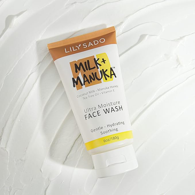 LILY SADO MILK+MANUKA™ Coconut Milk & Manuka Honey Cream Face Cleanser – Natural Ultra Moisturizing Facial Wash Cleanses, Balances, Soothes & Hydrates - Large 6oz-Velvo Beauty