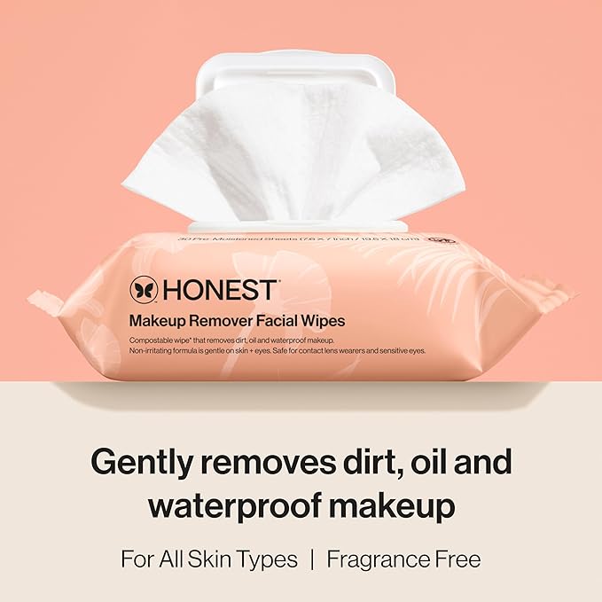 Honest Beauty Fragrance Free Cleansing Makeup Remover Facial Wipes | Plant Based, Hypoallergenic, Gentle for Sensitive Skin | 30 Count-Velvo Beauty