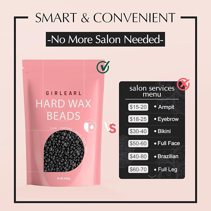 Hard Wax Beads, 1lb Wax Beans for Hair Removal, Hard Wax for Sensitive Skin at Home, Wax Refill Perfect for Legs, Facial, Brazilian Bikini, Eyebrow and Full Body for Women and Men (Black)-Velvo Beauty