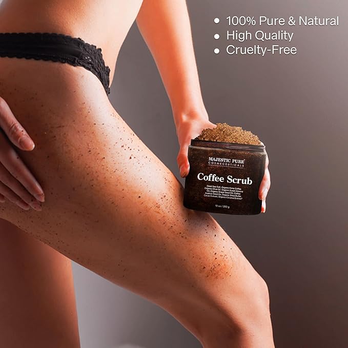 MAJESTIC PURE Arabica Coffee Scrub - All Natural Exfoliating Body Scrub for Skin Care, Stretch Marks, Acne & Cellulite, Reduce the Look of Spider Veins, Eczema, Age Spots & Varicose Veins - 10 Ounces-Velvo Beauty