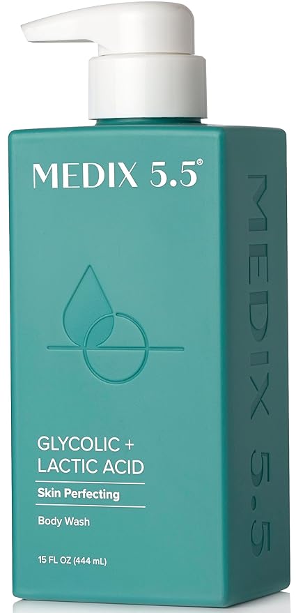 Medix 5.5 Body Scrub Skin Care Glycolic Acid Exfoliating Body Cleanser KP Bump Eraser | AHA + Lactic Acid Anti Aging All Skin Type Wash | Keratosis Pilaris & Acne | Foaming Body & Face Wash, 15 Fl Oz-Velvo Beauty