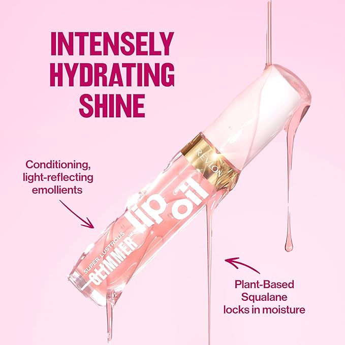 REVLON Super Lustrous Glimmer Lip Oil, Moisturizing & Tinted, Shiny Finish, Made with Plant-Based Squalane, 010 Wined Down, 0.13 fl oz-Velvo Beauty