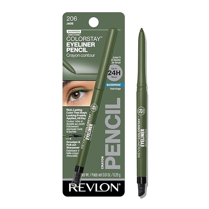 Revlon ColorStay Pencil Waterproof Eyeliner, Smudge-Proof, Eye Makeup with Built-In Sharpener, 206 Jade, 0.01 oz-Velvo Beauty