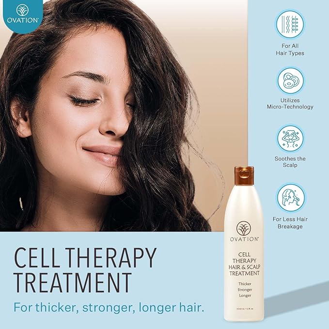 Ovation Hair Cell Therapy Hair Growth & Scalp Treatment for Men & Women - For All Hair Types, Helps Reduce Breakage & Split Ends - No Minoxidil, Sulfates, or Parabens - With Biotin, Vitamin B5, Aloe-Velvo Beauty