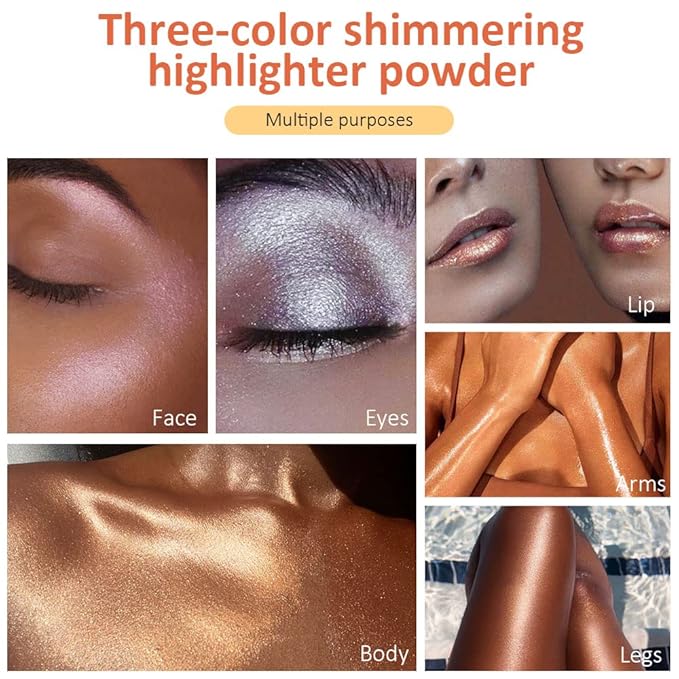 evpct 3Pcs Glitter Highlighter Powder Stick Make up Puff Fairy Stick Peal White Pink Bronze Shimmer Glitter Face Eye Body Liquid Highlighter makeup illuminators de maquillaje Glow Makeup Shimmer Stick-Velvo Beauty