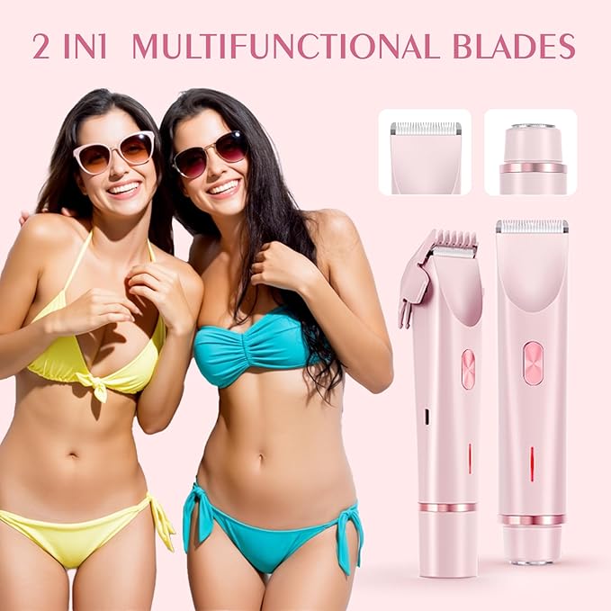 Bikini Trimmer for Women,Dermave Bikini Shaver,2-in-1 Electric Razors for Women(Pale Pink)-Velvo Beauty