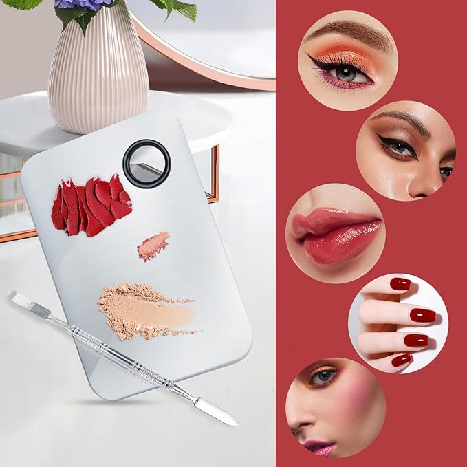 Makeup Mixing Palette, Upgrad Stainless Steel Metal Mixing Tray with Spatula Artist Tool for Mixing Foundation Nail-Art-Velvo Beauty