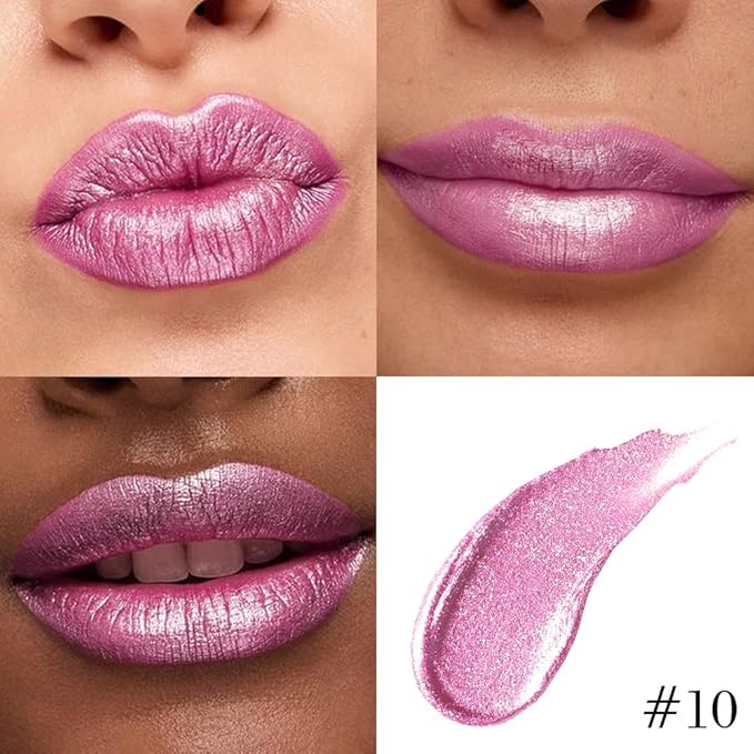 evpct Light Rose Pink Metallic Glitter Lip Liner and Lipstick Combo Lip Gloss Stain Set Makeup for Women Long Lasting Waterproof 24, Pink Metallic Shimmer Frosted Iridescent Shiny Liquid Lipstick 10-Velvo Beauty