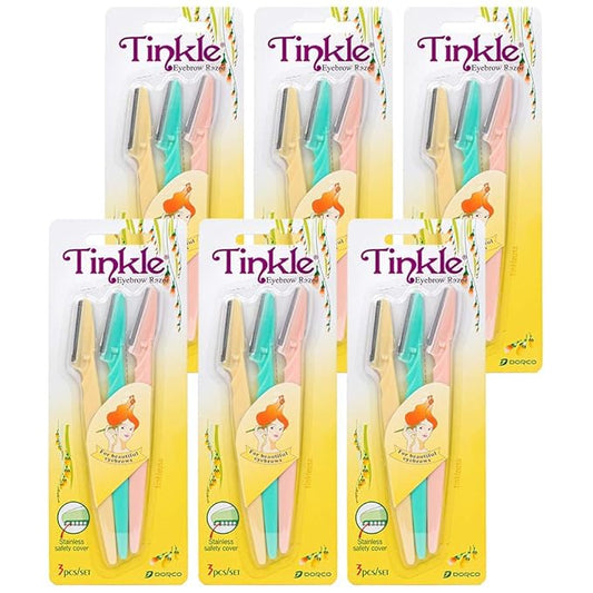 Tinkle Dermaplaning Tool 18ct, Dermaplane Razor for Women, Safe and Easy Peach Fuzz Remover, Eyebrow Trimmer with Protective Cover (6 Packs of 3)-Velvo Beauty
