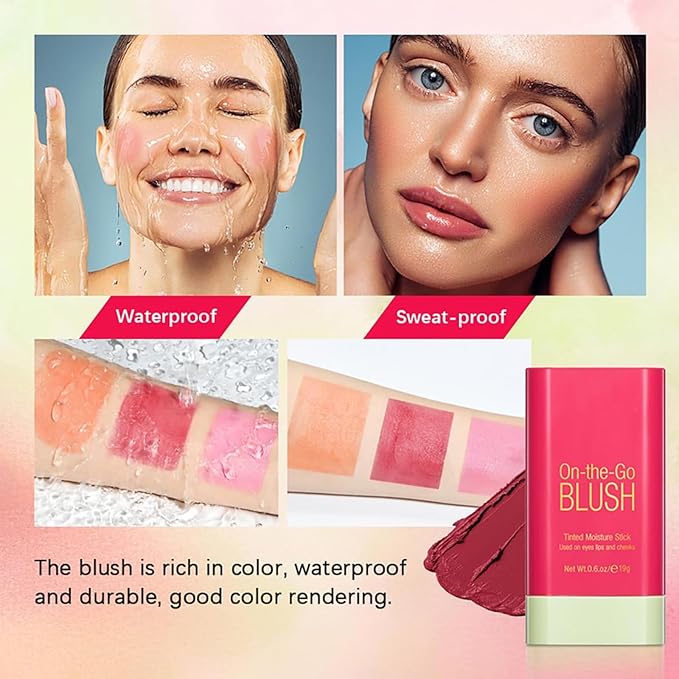 Multi-Use Makeup Blush Stick, Cream Face Blush Makeup Stick for Cheeks Eyes Lips, Super Natural Matte Finish Looking Long-Lasting Moisturizing Blush Stick, Suitable for All Skin (2#, Hot Red)-Velvo Beauty