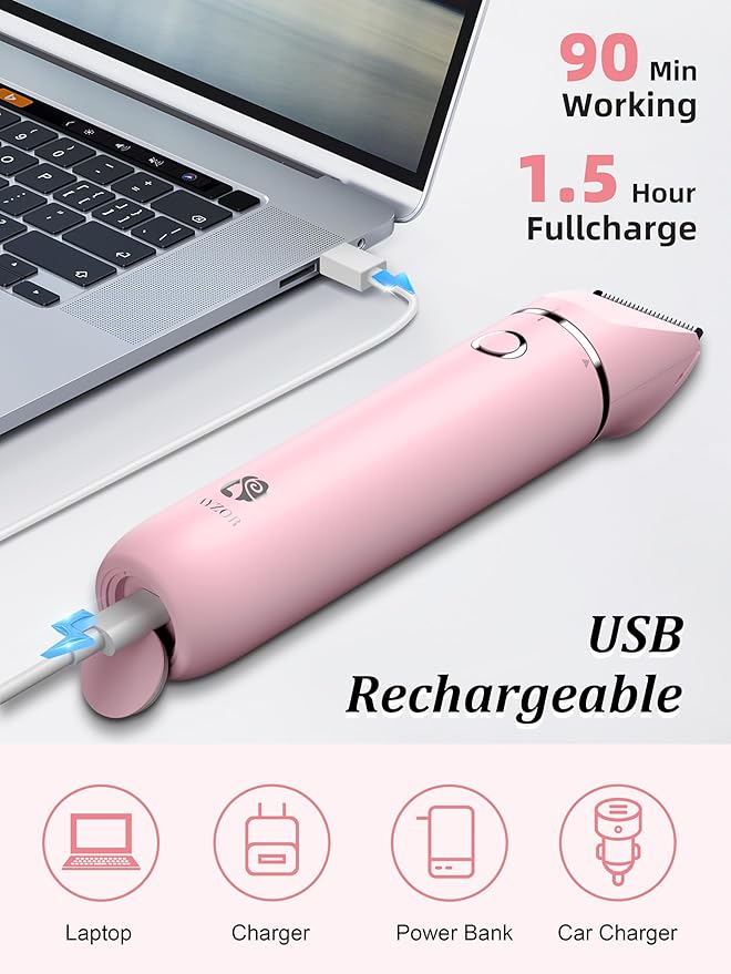 Bikini Trimmer and Shaver Kit for Women - 2-in-1 Wet/Dry Electric Body Hair Trimmer Facial Hair Removal Cordless Waterproof Bikini Shaver Razor for Face Lip Chin Pubic Underarm Legs-Velvo Beauty