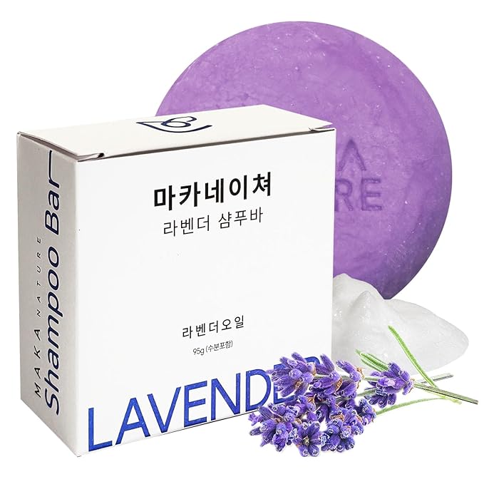 Maka Nature Low-Carbon Shampoo Bar | Korean K-Beauty Haircare with Natural Ingredients for Scalp & Hair Types | Vegan, Eco-Friendly, pH balanced, 3.35oz (Lavender)-Velvo Beauty