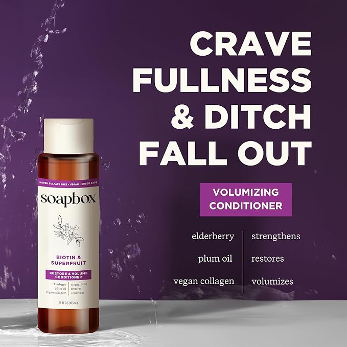 Soapbox Biotin & Superfruit Shampoo & Conditioner Set with Vegan Collagen, Aloe and Shea Butter, Pack of 2 Harsh Sulfate Free, Paraben & Silicone Free, 16 Ounces Each-Velvo Beauty