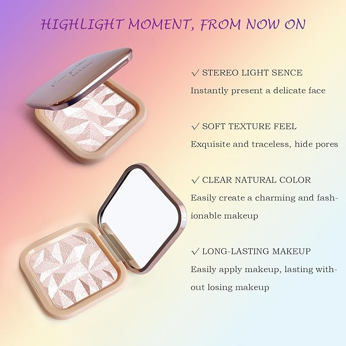 Highlighter Makeup Palette Shimmer Contour Palette Powder for Brighten Face Contour Gold Cheek Highlight Makeup, Long Lasting Highlighter Powder with Mirror for Illuminator Makeup (NUDE PINK)-Velvo Beauty