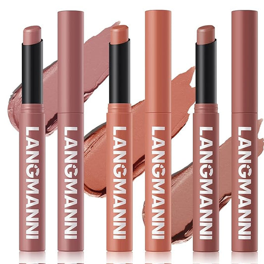 Jolilab 3Pcs Velvet Matte Lipstick Nude Matte Soft Dark Color Stick High Pigmented Long-Lasting Waterproof Lip Stick Lip Balm Beauty Cosmetics Gift for Girls and Women(04#+05#+06#-Velvo Beauty