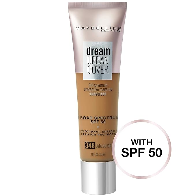 Maybelline Dream Urban Cover Flawless Coverage Foundation Makeup, SPF 50, Cafe Au Lait-Velvo Beauty