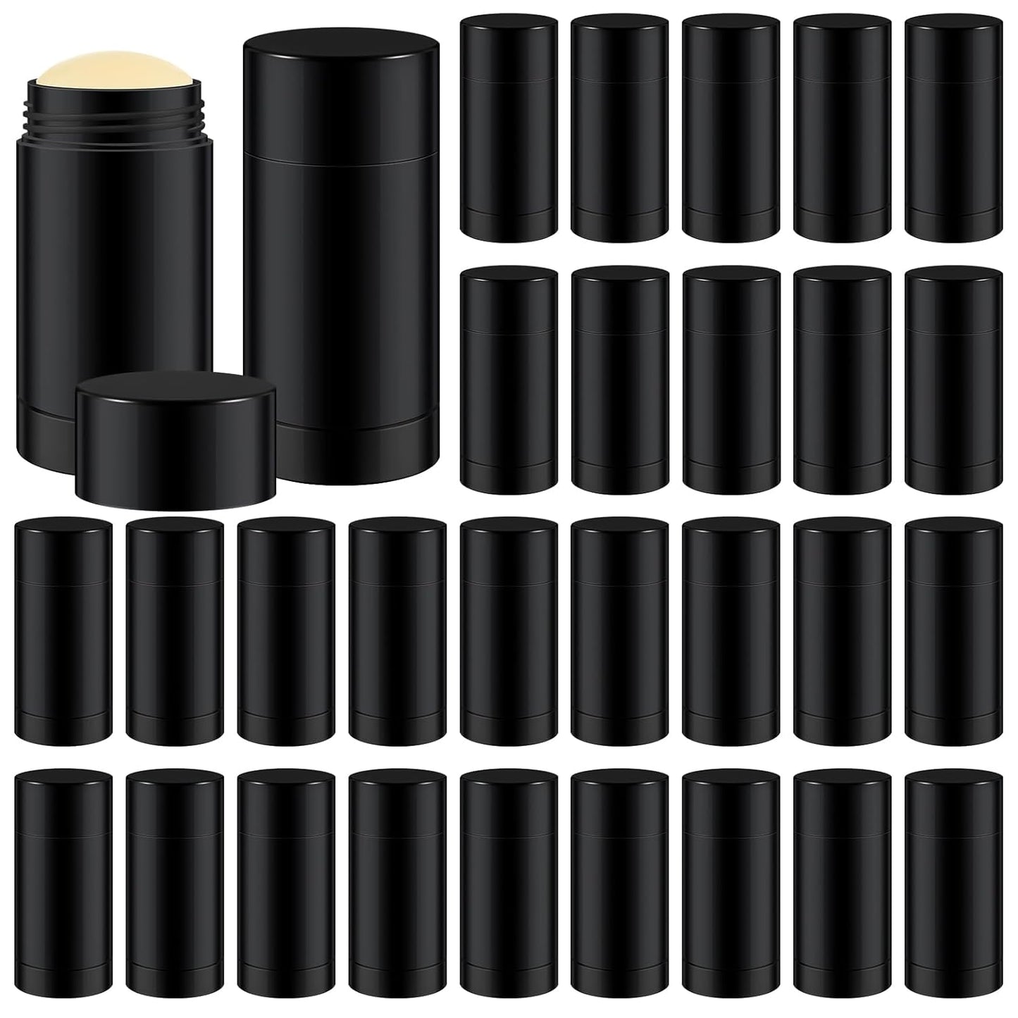 30 Pcs Empty Deodorant Containers Twist up Filling Stick Plastic Deodorant Container Refillable Bottles Bottomfill Round Lip Balm Tubes for Homemade DIY Lipstick Crayon(75 ml,Black)-Velvo Beauty