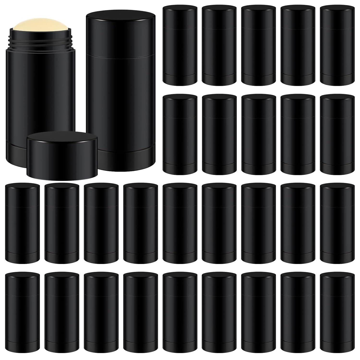 30 Pcs Empty Deodorant Containers Twist up Filling Stick Plastic Deodorant Container Refillable Bottles Bottomfill Round Lip Balm Tubes for Homemade DIY Lipstick Crayon(75 ml,Black)-Velvo Beauty