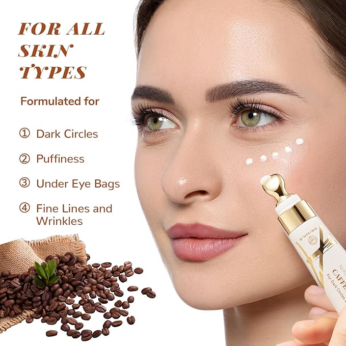 ANAI RUI Caffeine Eye Cream, Niacinamide Eye Cream for Dark Circles and Puffiness, Anti Aging & Friming Eye Cream with Eye Roller, Caffeine Under Eye Cream for Puffy Eyes, Bag Treatment 0.5 FL.OZ-Velvo Beauty