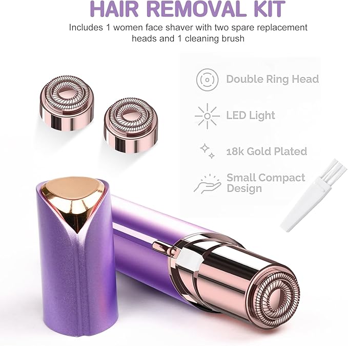 Women Facial Hair Removal Device Battery Operated with 2 Replacement Heads, Painless Womens Face Shaver for Chin Upper Lips Peach Fuzz-Velvo Beauty
