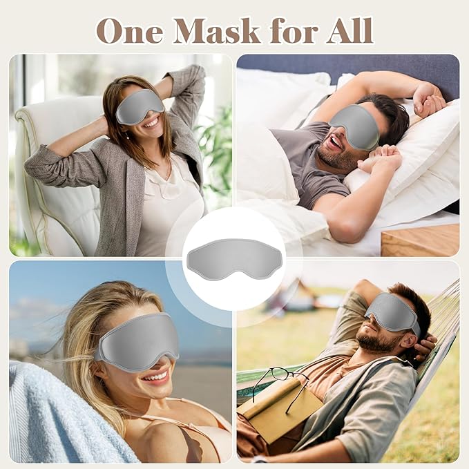 3D Cooling Eye Mask Sleep Mask for Men & Women, 100% Pressure-Free & Light Block-Out Eye Mask for Sleep with Easy Adjustable Strap, Night Eye Cover for Travel, Grey-Velvo Beauty