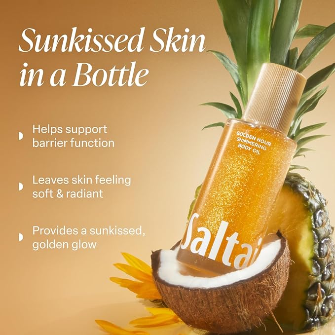 Saltair Shimmering Body Oil - Golden Hour Scented Dry Oil Moisturizer with Light-Reflecting Pearl Pigments. Moisturizing Glow for All Skin Types - 4 Fl Oz-Velvo Beauty