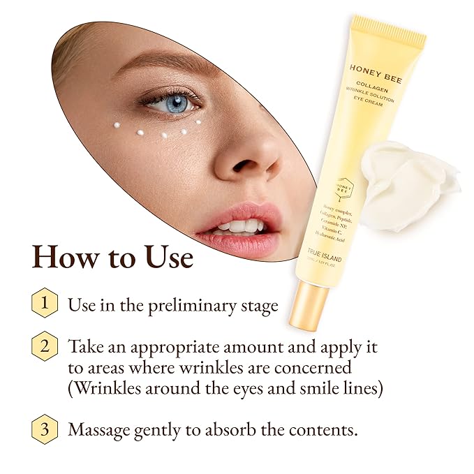 Honey Bee Collagen Fine Line Firming Eye Cream for Puffiness and Bags Under Eyes w/Vitamin C, 4 Peptides & Niacinamide | Bright and Tight Under Eye Cream for Dark Circles 1.01 fl oz-Velvo Beauty