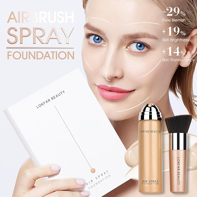 AirBrush Foundation Spray, Silky Mist Foundation Spray Makeup Set with Brush, Full Coverage Foundation for Smooth Radiant Finish, Formula Breathable Lightweight Hydrating | #A01 Ivory-Velvo Beauty
