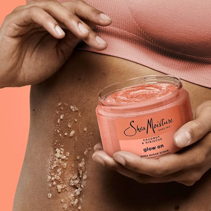 SheaMoisture Shea Sugar Body Scrub For Glowing Radiance Coconut Hibiscus Glowing Radiance Body Scrub With 24h Shea Moisture Nutrients 12 oz-Velvo Beauty