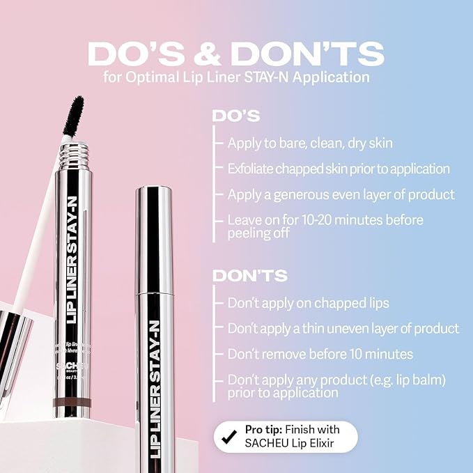 Sacheu Lip Liner STAY-N Peel Off Lip Stain — Long Lasting Matte Lip Tattoo Transfer Proof Lipstain Infused with Hyaluronic Acid & Vitamin E for All Skin Types — Vegan & Cruelty-Free, HEY-zel-Velvo Beauty