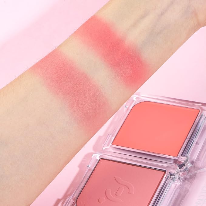 Blush Palette Duo – Cream & Powder Blush Set in Pink, Long-Wearing & Moisturizing, Easy to Blend,Radiant Coverage for Cheeks, Eyes & Lips, Magnetic Makeup Palette Compatible (2-Pack, Coral Kiss)-Velvo Beauty