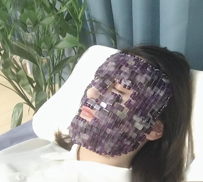 Jade Face Mask, Jade Mask for Relieving Face & Eye Puffiness Migraine, Anti Wrinkle Mask Therapy, Yoga Meditation Tools (Amethyst)-Velvo Beauty