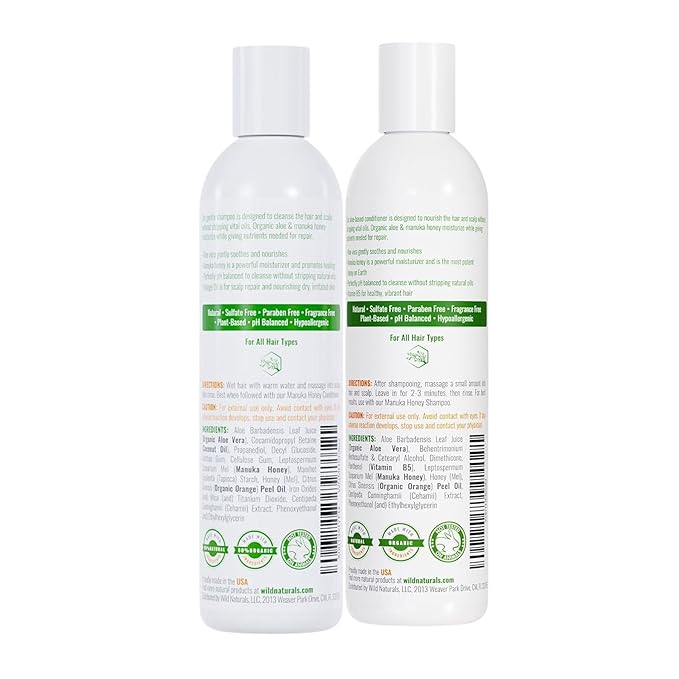 Manuka Honey Shampoo and Conditioner - Soothing Moisturizing Formula for Eczema, Psoriasis, Curly Hair and Color-Safe - All Natural Set-Velvo Beauty