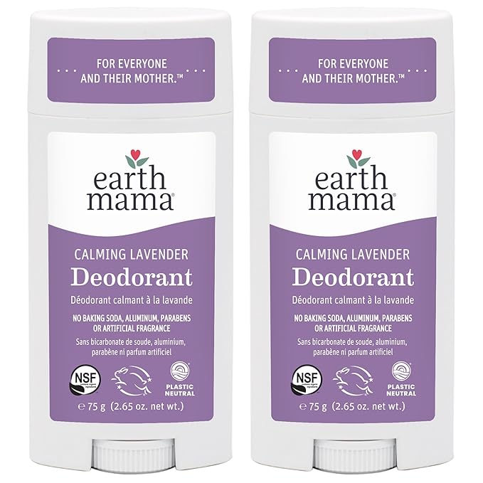 Earth Mama Calming Lavender Deodorant | Safe for Sensitive Skin, Pregnancy and Breastfeeding, Contains Organic Lavender, Calendula and Coconut Oil, No Baking Soda or Aluminum, 2.65-Ounce (2-Pack)-Velvo Beauty