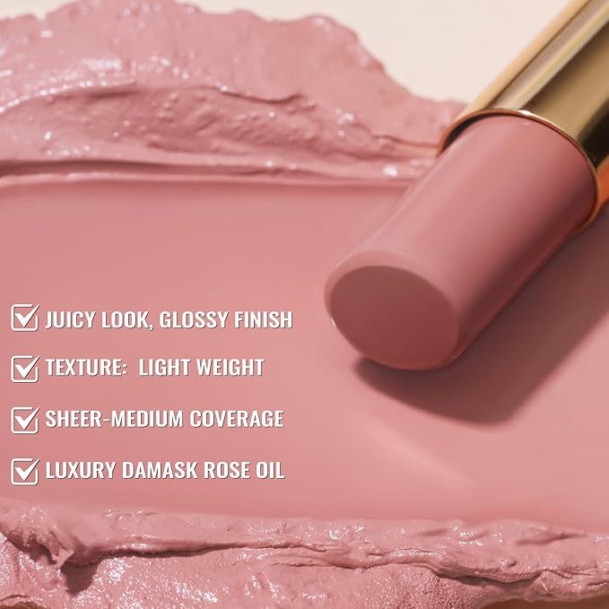 Oulac Moisturizing Shine Mauve Pink Lipstick for Women - 2 in 1 Glossy Light Pink Tinted Lip Balm, Hydrating Winter Lipstick for Dry Lips,Shine Juicy Finish Vegan 2.2g/0.07oz (14)-Velvo Beauty