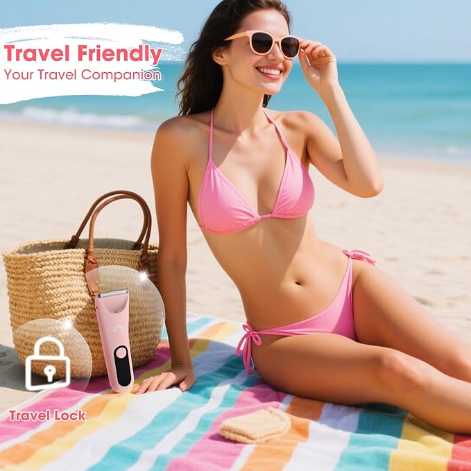 Bikini Trimmer for Women, Painless Pubic Hair Trimmer for Armpit Leg Arm Body Private Area,Rechargeable Womens Electric Razors Shaver LED Light Ceramic Blade IPX7 Waterproof Wet/Dry LCD Display,Pink-Velvo Beauty