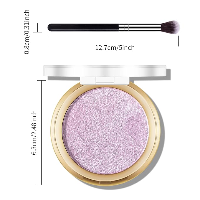 Baked Purple Highlighter Powder Palette, Makeup Highlighter Powder Palette Sheer Shimmering Finish Face Highlighters Makeup Iluminadores de Maquillaje #04 Twilight Purple-Velvo Beauty