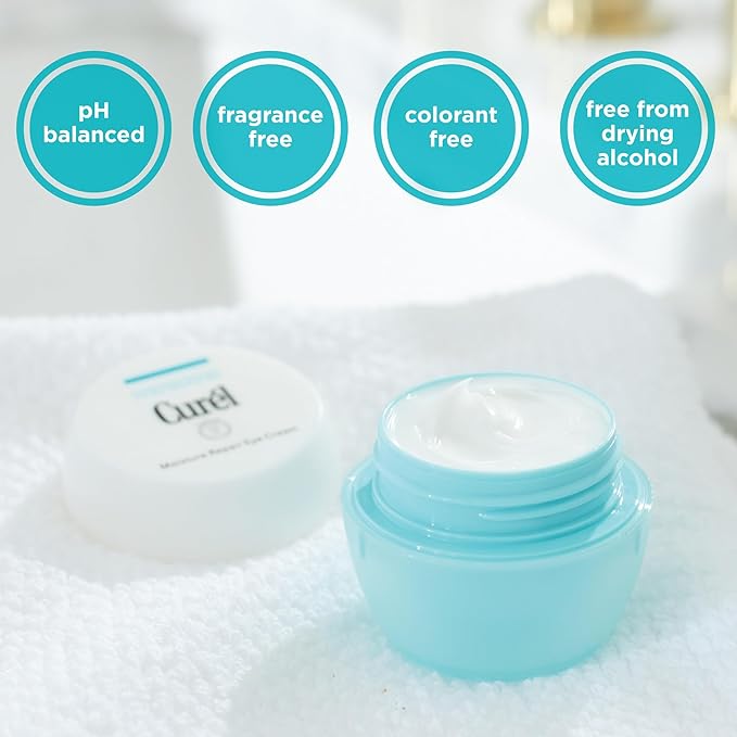 Curel Japanese Skin Care Moisturizer Repair Eye Cream, Under Eye Cream for Dry, Sensitive Skin, Fragrance Free & pH Balanced, 0.8 Oz-Velvo Beauty