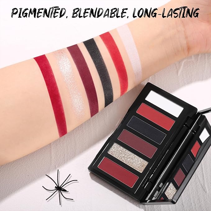 Red Eyeshadow Palette with Mirror Sliver Red Black Tones Matte Shimmer 6 Colors Mini Eye Shadow Pallet Travel Size Highly Pigmented for Joker Vampire Clown Goth Halloween Christmas Makeup-Velvo Beauty