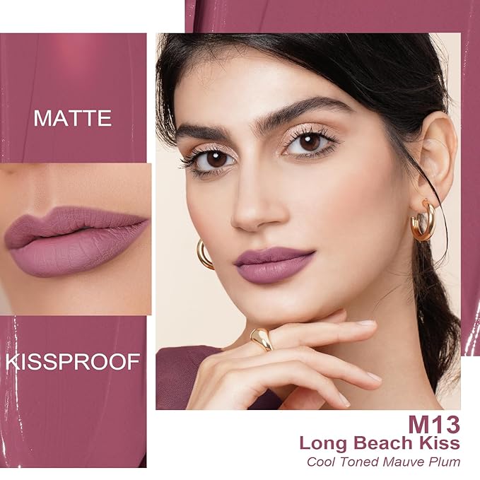 Oulac Matte Liquid Lipstick Mauve Pink Lip Gloss for Women, Long Lasting Lipstick Waterproof, No Transfer, Creamy High Pigmented Formula with Rose Oil, Vegan & Cruelty-Free, M13-Velvo Beauty