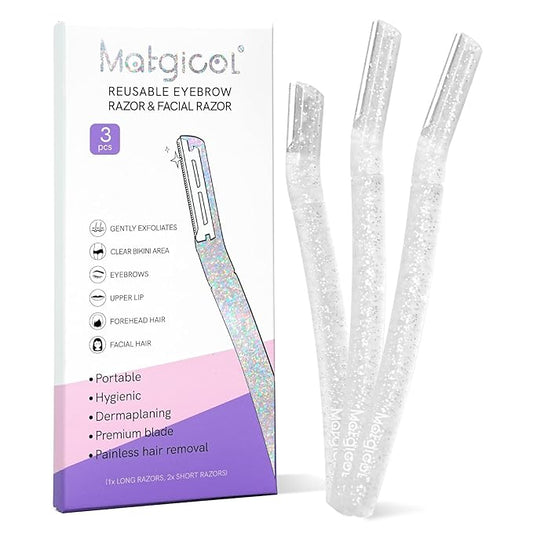 Women’s Dermaplane Razor for Face & Eyebrow - Anti-Cutting Japanese Blades for Eyebrow and Facial Hair Removal, Achieve Silky Skin and Perfect Brows (Transparent, 3 Count)-Velvo Beauty