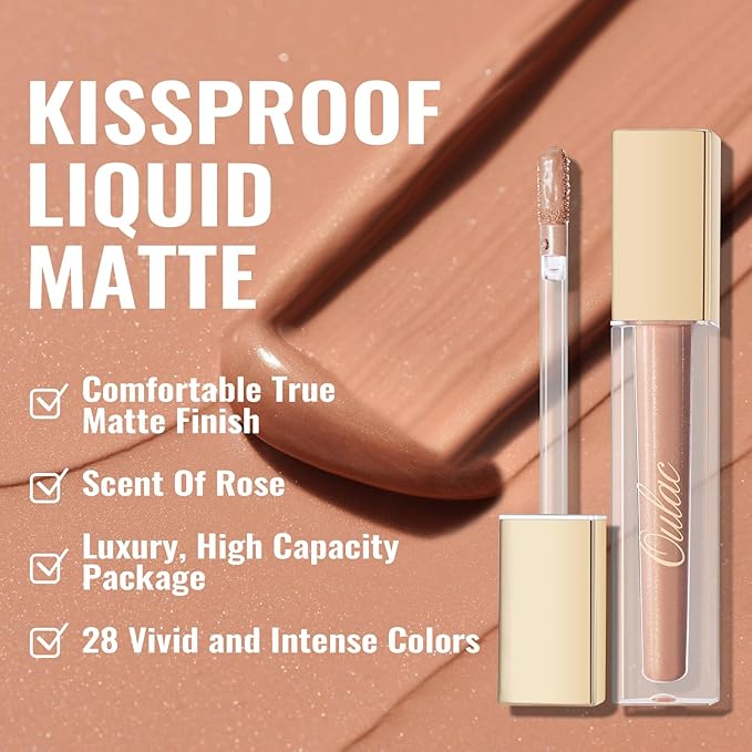 Oulac Matte Liquid Nude Lipstick for Women, Beige Brown High Impact Lip Color, Long Lasting Lipsticks, Waterproof, Creamy Formula Lip Stick with Vitamin E, Vegan & Cruelty-Free, 4.5ml (MS01)-Velvo Beauty