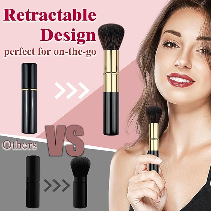 Retractable Kabuki Makeup Brushes 2 Pcs, Powder Brush/Foundation Brush/Blush Brush for Foundation, Powder Blush, Bronzer, Buffing, Liquid, Cream, with Cover-Velvo Beauty