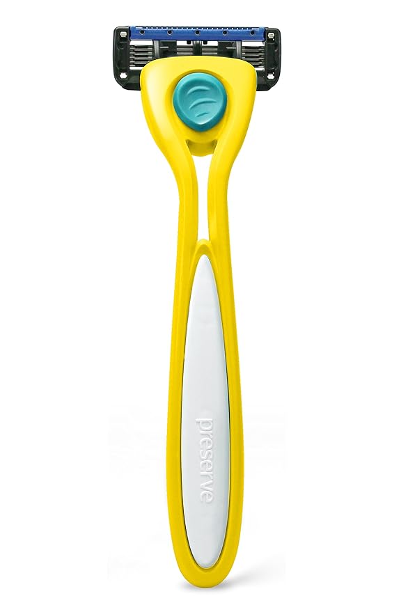 Preserve Shave 5 Five Blade Refillable Razor, Made from Recycled Materials, Sunshine Yellow-Velvo Beauty