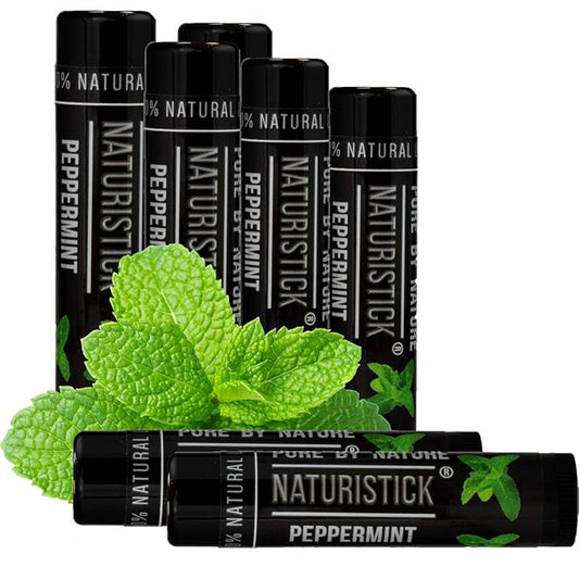 7-Pack Black Peppermint Lip Balm for Men and Women. Attractive Black Stick Gift Set by Naturistick. 100% Natural. Best Beeswax Chapstick for Healing Dry, Chapped Lips. Made in USA-Velvo Beauty