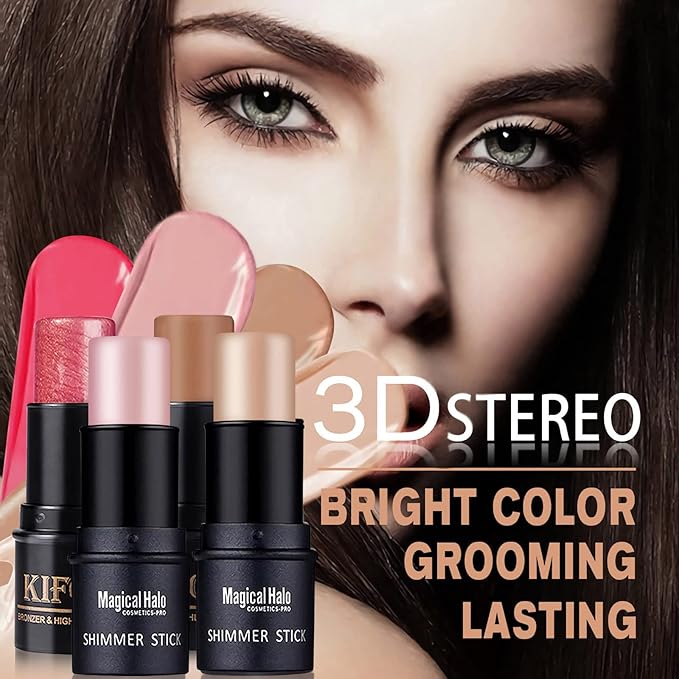 4PCS Contour Stick - Highlighter And Cream Blush Stick 4 Colors Kit - Moisturizer, Face Brightens & Shades Pencil, Facial Shaping Makeup Sticks for Older Women & Mature Skin-Velvo Beauty