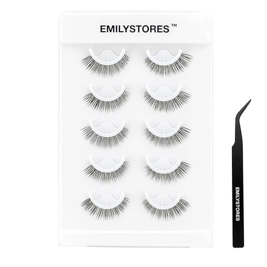 False Eyelashes, 5 Pairs Wispy Light Pre-Glued Self Adhesive Lashes with Applicator (DLP01)-Velvo Beauty