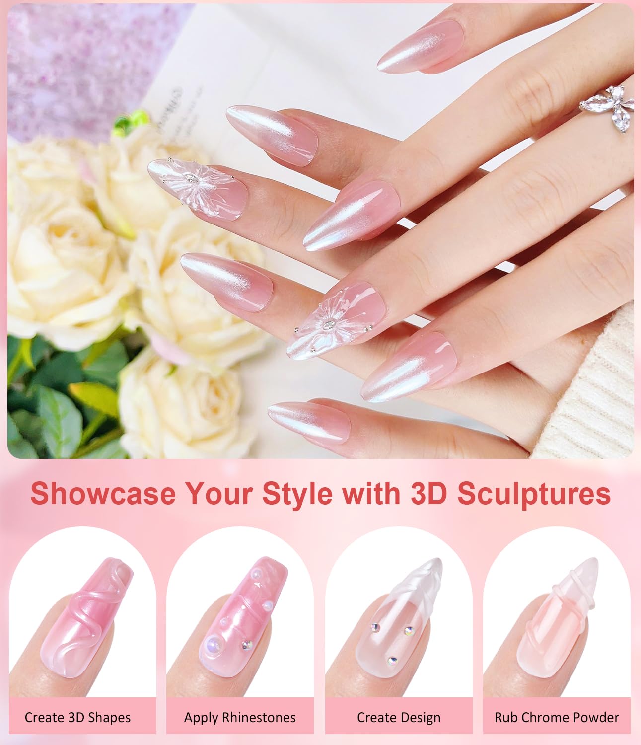 Pearl Chrome Nail Powder BISHENGYF -【Mirror Shinny Effect】 Magic Mirror Silver Chrome Nail Powder Aurora Mermaid Iridescent White Pearl Clear Nail Chrome Powder Pigment Glitter Dust for Manicure DIY-Velvo Beauty