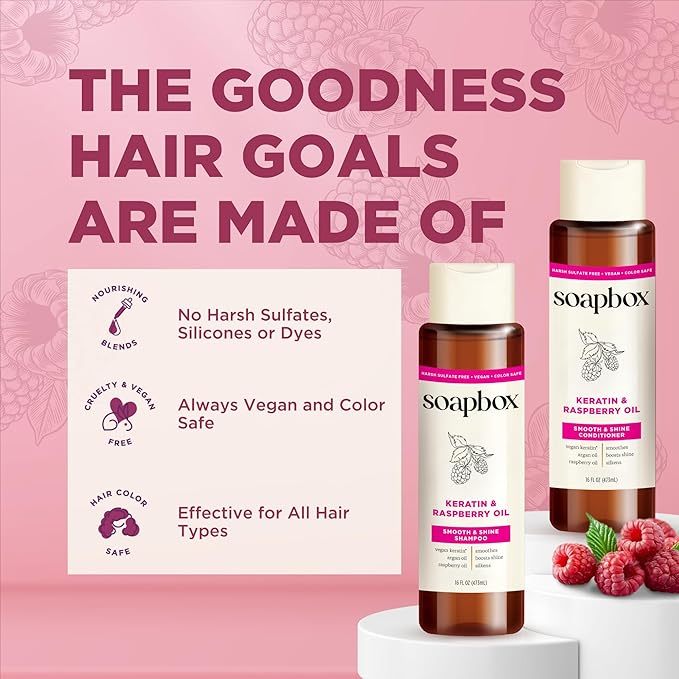 Soapbox Shine Boosting Keratin Shampoo & Conditioner Set with Argan Oil, Pack of 2 Harsh Sulfate & Paraben Free, Silicone Free, Color Safe, and Vegan Hair Products, 16 Ounces Each-Velvo Beauty